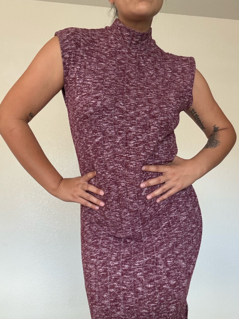Anthropologie Mock Neck Midi Dress in Heathered Wine